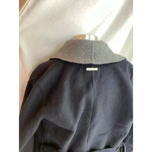 soia & kyo wrap belted coat jacket wool blend navy gray Xs - Picture 6 of 8